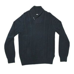 Sean John Chunky Knit Shawl Collar‎ Sweater Pullover Ribbed Cotton Black L NWOT